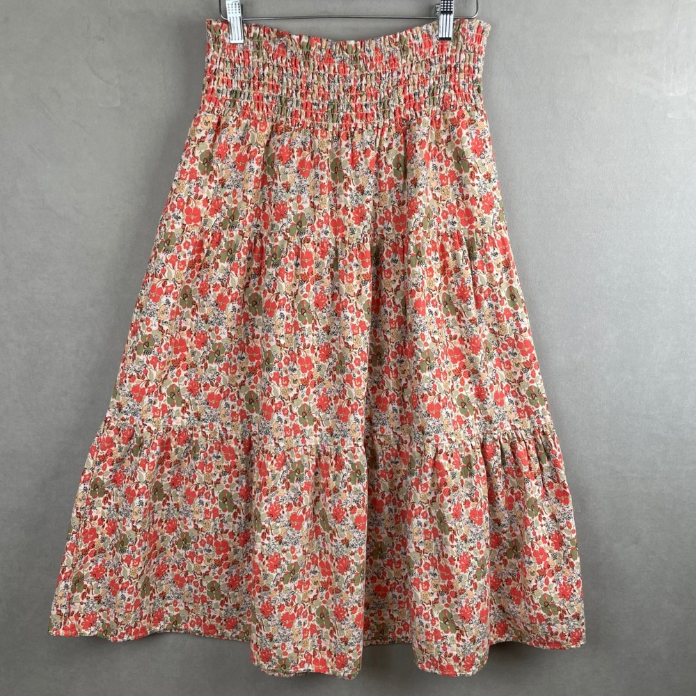 Universal Thread Floral Tiered Midi Skirt Smock Waist Cotton Peasant Prairie M